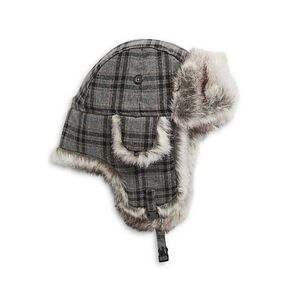 Black Brown 1826 Faux Fur Trim Plaid Aviator Hat GREY Large/X-Large